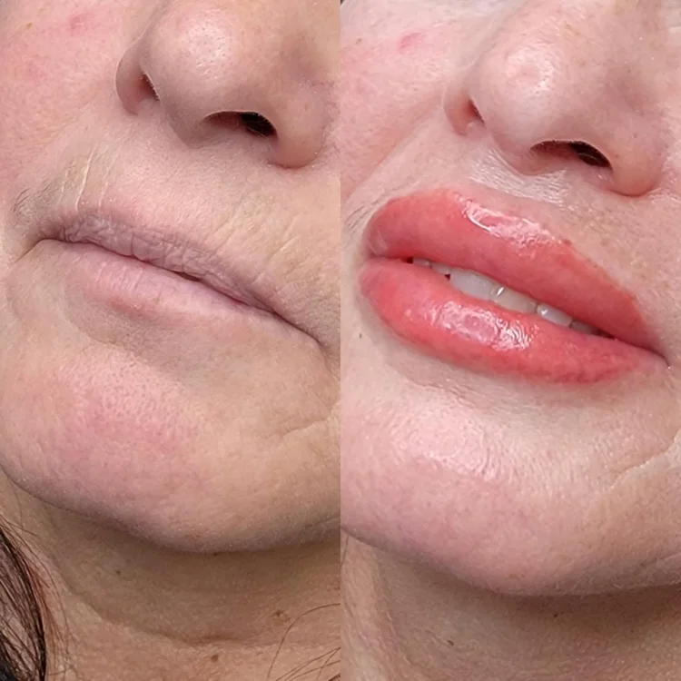 Lip blushing before and after rising dawn tattoo